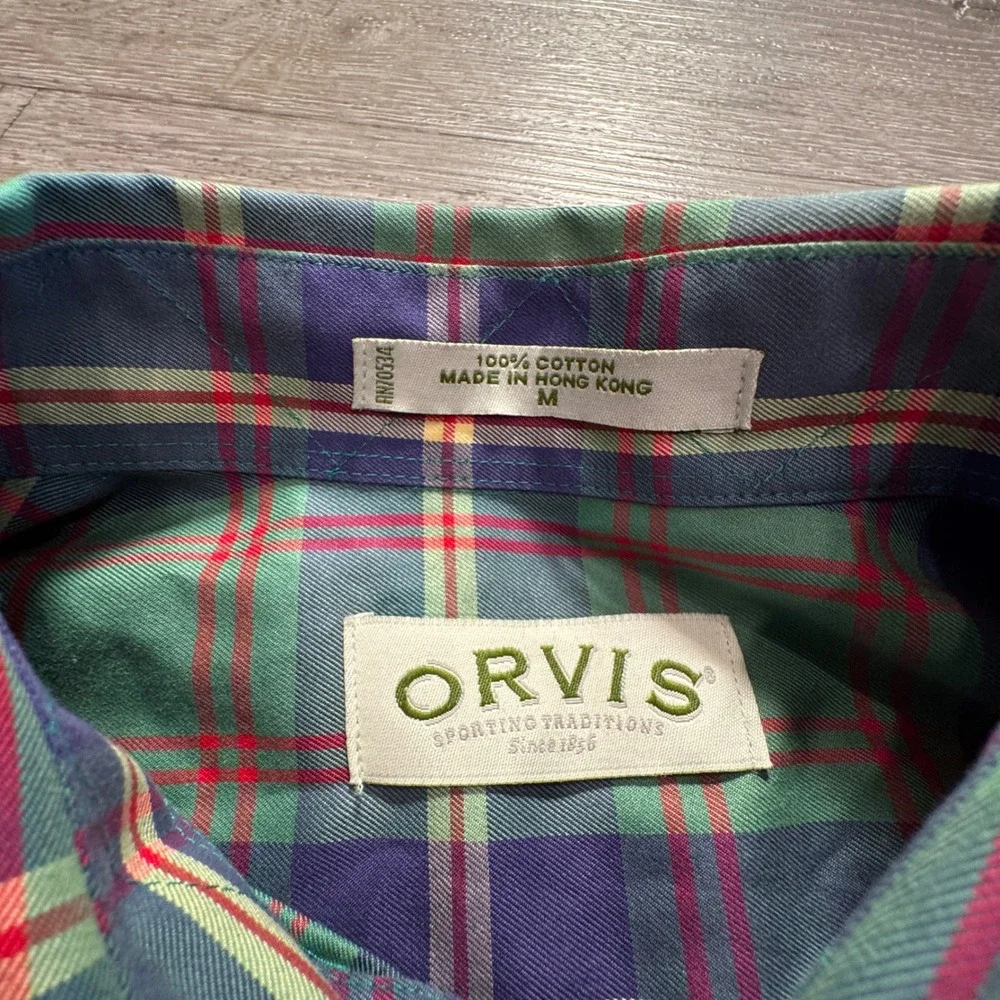 Vintage Orvis Shirt Mens M Plaid 100% Cotton Cut Off Sleeve Oxford Heritage